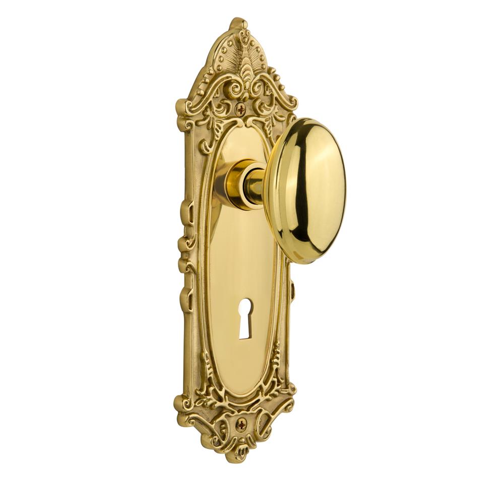 Nostalgic Warehouse VICHOM Mortise Victorian Plate with Homestead Knob and Keyhole in Unlacquered Brass